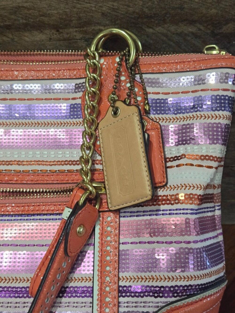 Coach Poppy Collection Sequin Striped Tote Bag In Vib… - Gem